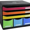 Module classement exacompta store-box maxi 3 tiroirs a4+ et 3 tiroirs étroits 270x355x271mm coloris arlequin