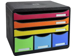 Module classement exacompta store-box maxi 3 tiroirs a4+ et 3 tiroirs étroits 270x355x271mm coloris arlequin