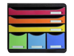 Module classement exacompta store-box maxi 3 tiroirs a4+ et 3 tiroirs étroits 270x355x271mm coloris arlequin