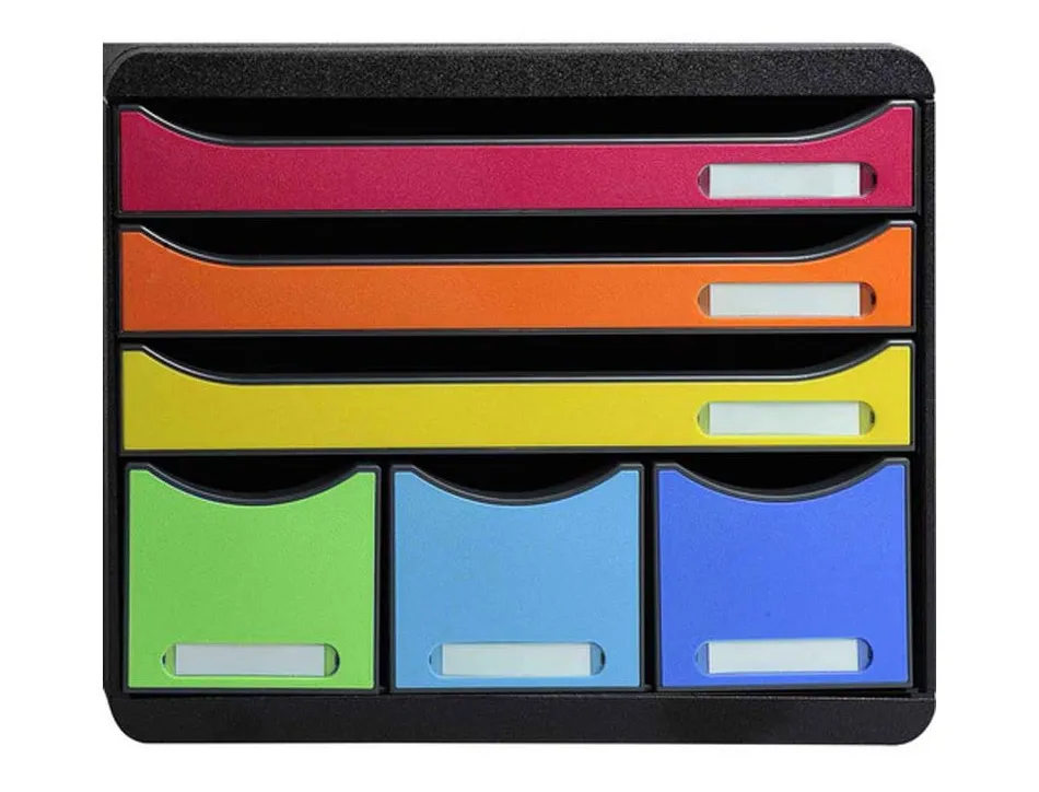 Module classement exacompta store-box maxi 3 tiroirs a4+ et 3 tiroirs étroits 270x355x271mm coloris arlequin
