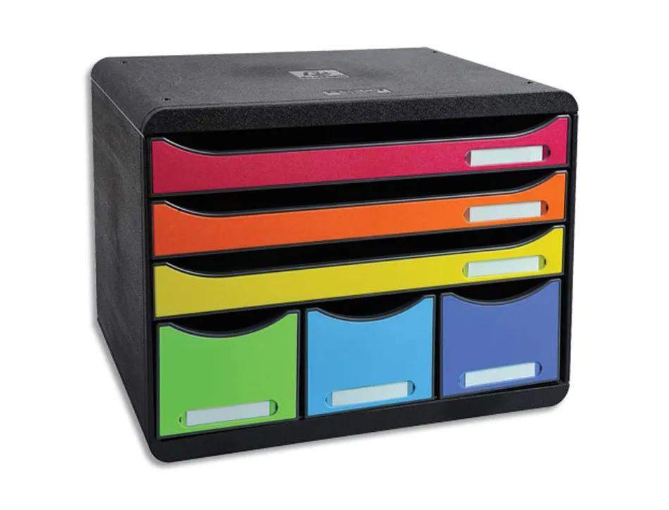 Module classement exacompta store-box maxi 3 tiroirs a4+ et 3 tiroirs étroits 270x355x271mm coloris arlequin