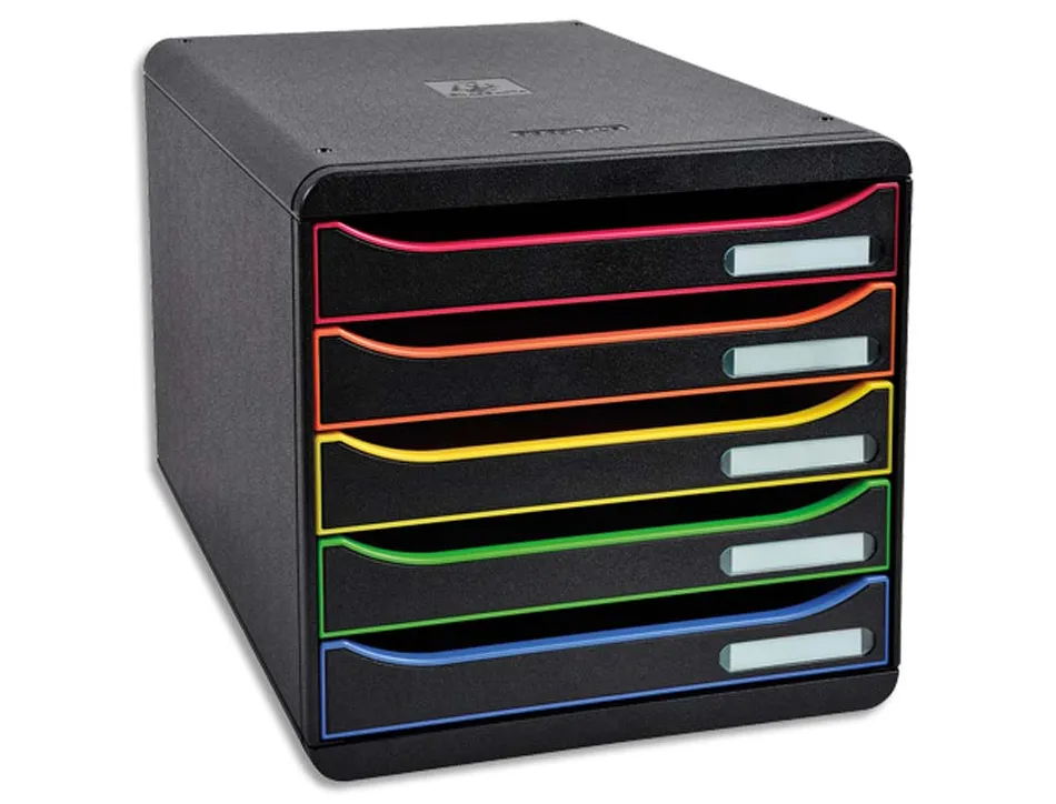 Module classement exacompta big box plus 5 tiroirs docs a4+ 347x278x271mm coloris noir/arlequin