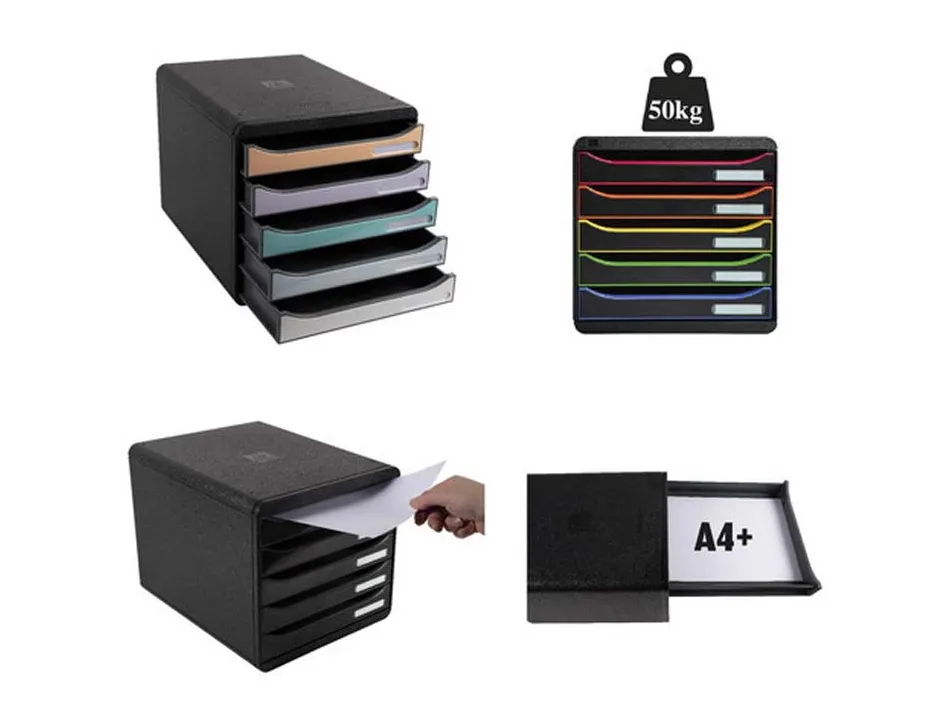 Module classement exacompta big box plus 5 tiroirs docs a4+ 347x278x271mm coloris noir/arlequin