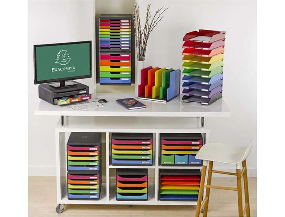 Module classement exacompta big box 5 tiroirs a4+ à l'italienne superposable butée 270x355x271mm coloris arlequin