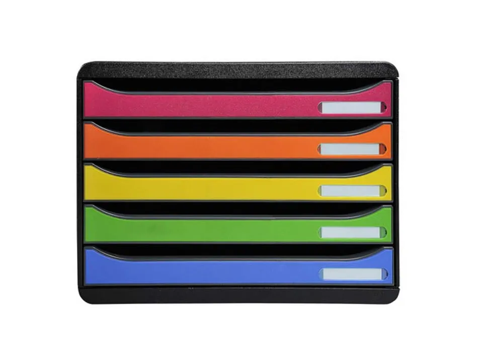 Module classement exacompta big box 5 tiroirs a4+ à l'italienne superposable butée 270x355x271mm coloris arlequin