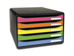 Module classement exacompta big box 5 tiroirs a4+ à l'italienne superposable butée 270x355x271mm coloris arlequin