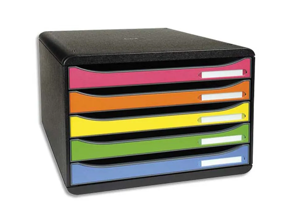 Module classement exacompta big box 5 tiroirs a4+ à l'italienne superposable butée 270x355x271mm coloris arlequin