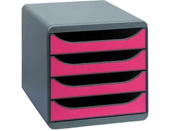 Module classement exacompta big box 4 tiroirs ouverts monobloc ultra rigide 347x278x267mm coloris gris/framboise