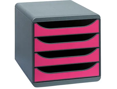 Module classement exacompta big box 4 tiroirs ouverts monobloc ultra rigide 347x278x267mm coloris gris/framboise