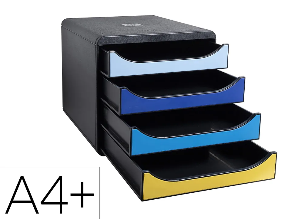 Module classement exacompta big box bee blue polystyrene monobloc 4 tiroirs a4+ superposable ultra rigide