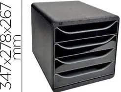 Module classement exacompta big box 4 tiroirs ouverts monobloc ultra rigide 347x278x267mm coloris noir/noir glossy