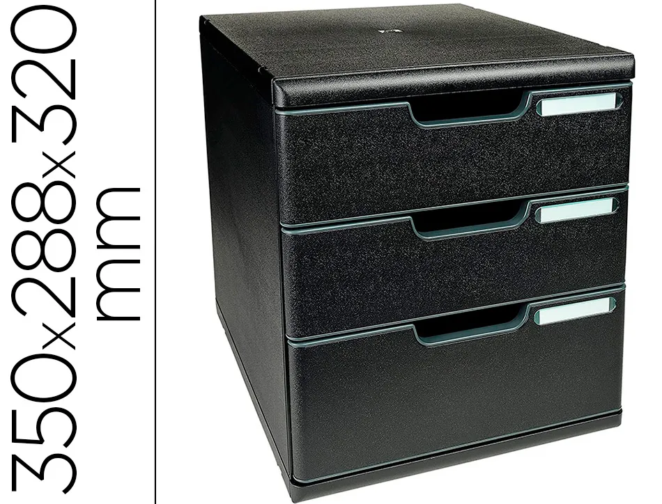 Module classement exacompta modulo ecoblack 3 tiroirs a4+ 350x288x320mm coloris noir