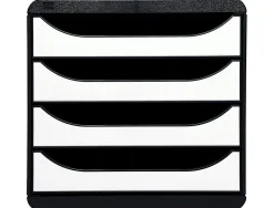 Module classement exacompta big box 4 tiroirs ouverts monobloc ultra rigide 347x278x267mm coloris noir/blanc glossy