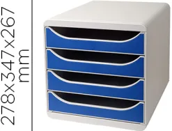 Module classement exacompta big box 4 tiroirs ouverts monobloc ultra rigide 347x278x267mm coloris gris/bleu