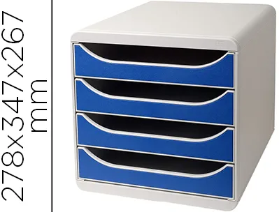 Module classement exacompta big box 4 tiroirs ouverts monobloc ultra rigide 347x278x267mm coloris gris/bleu