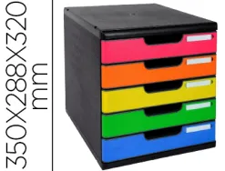 Module classement exacompta modulo iderama 5 tiroirs a4+ 350x288x320mm coloris noir/arlequin glossy