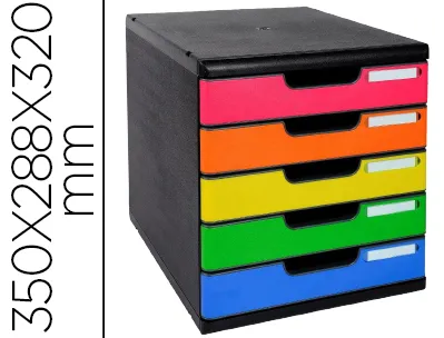 Module classement exacompta modulo iderama 5 tiroirs a4+ 350x288x320mm coloris noir/arlequin glossy