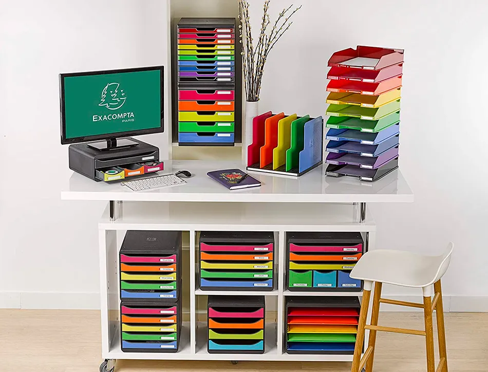Module classement exacompta modulo iderama 5 tiroirs a4+ 350x288x320mm coloris noir/arlequin glossy