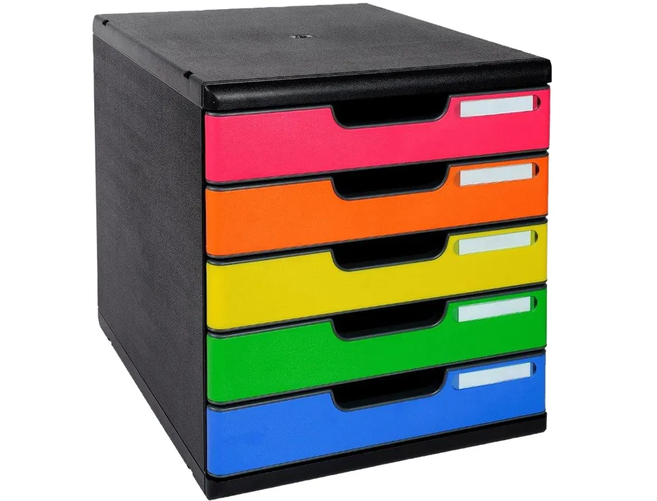 Module classement exacompta modulo iderama 5 tiroirs a4+ 350x288x320mm coloris noir/arlequin glossy