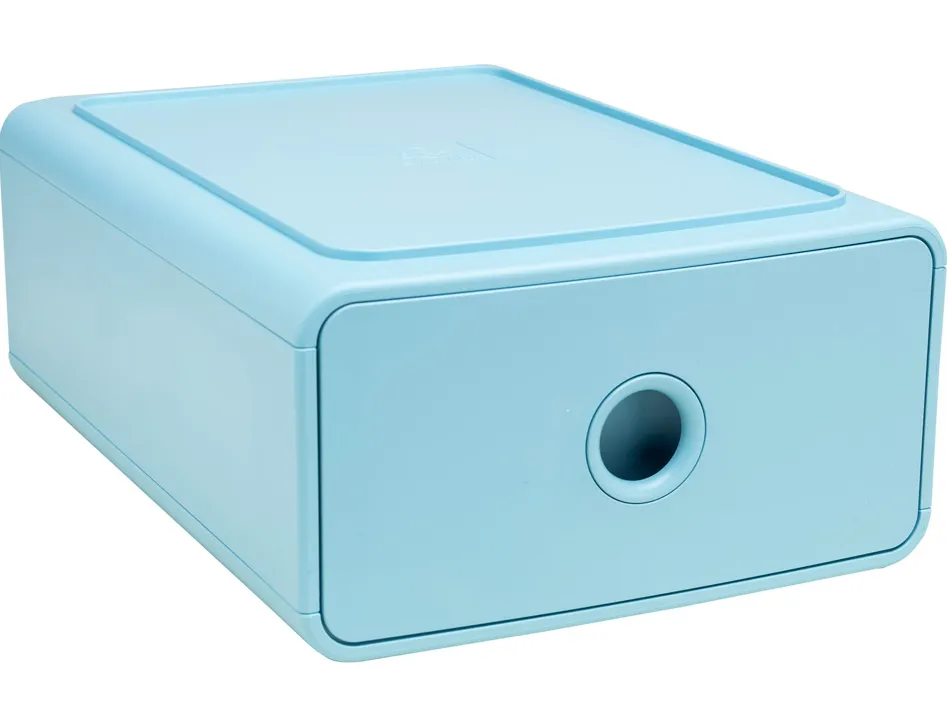 Module classement exacompta tiny box skandi 1 tiroir monobloc plastique recycle 265x190x107mm coloris bleu