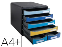 Module classement exacompta big box maxi bee blue polystyrene monobloc 6 tiroirs a4+ superposable ultra rigide