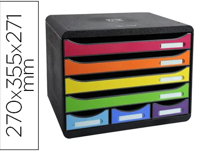 Module classement exacompta store-box maxi ecoblack 4+3 tiroirs 270x355x271mm coloris arlequin