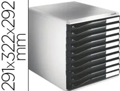 Module classement leitz 10 tiroirs a4+ 285x290x355mm 4 hauteurs interchangeables coloris gris/noir