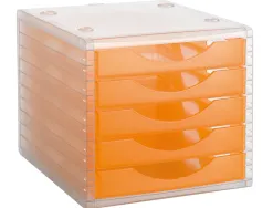 Module classement q-connect 5 tiroirs ouverts base 340x270x260mm butée sécurité coloris orange translucide