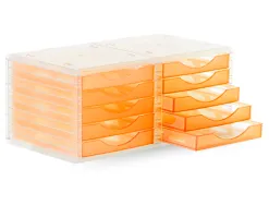 Module classement q-connect 5 tiroirs ouverts base 340x270x260mm butée sécurité coloris orange translucide