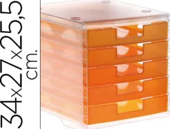 Module classement q-connect 5 tiroirs ouverts base 340x270x260mm butée sécurité coloris orange translucide
