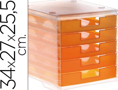 Module classement q-connect 5 tiroirs ouverts base 340x270x260mm butée sécurité coloris orange translucide