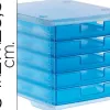 Module classement q-connect 5 tiroirs ouverts base 340x270x260mm butée sécurité coloris bleu translucide