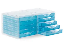 Module classement q-connect 5 tiroirs ouverts base 340x270x260mm butée sécurité coloris bleu translucide