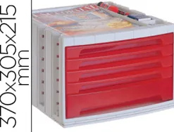 Module classement q-connect 5 tiroirs 370x305x215mm coloris rouge transparent
