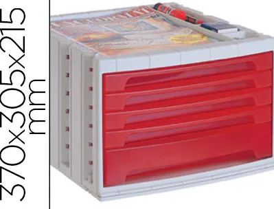 Module classement q-connect 5 tiroirs 370x305x215mm coloris rouge transparent
