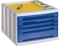 Module classement q-connect 5 tiroirs 370x305x225mm coloris bleu transparent