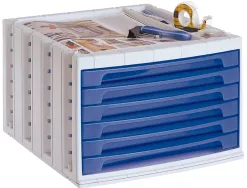 Module classement q-connect 6 tiroirs 370x305x215mm coloris bleu transparent