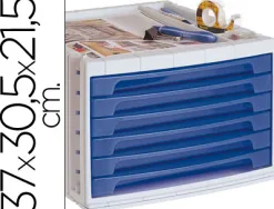 Module classement q-connect 6 tiroirs 370x305x215mm coloris bleu transparent