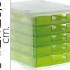 Module classement q-connect 5 tiroirs ouverts base 340x270x260mm butée sécurité coloris vert translucide