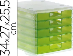 Module classement q-connect 5 tiroirs ouverts base 340x270x260mm butée sécurité coloris vert translucide