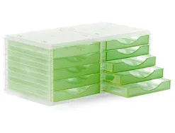 Module classement q-connect 5 tiroirs ouverts base 340x270x260mm butée sécurité coloris vert translucide