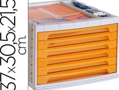 Module classement q-connect 6 tiroirs 370x305x215mm coloris orange transparent