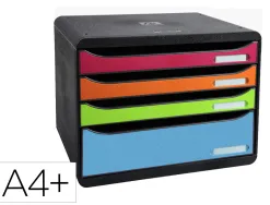 Module de classement exacompta big box 1928 a4+ recycle 4 tiroirs de coloris assortis format a l italienne