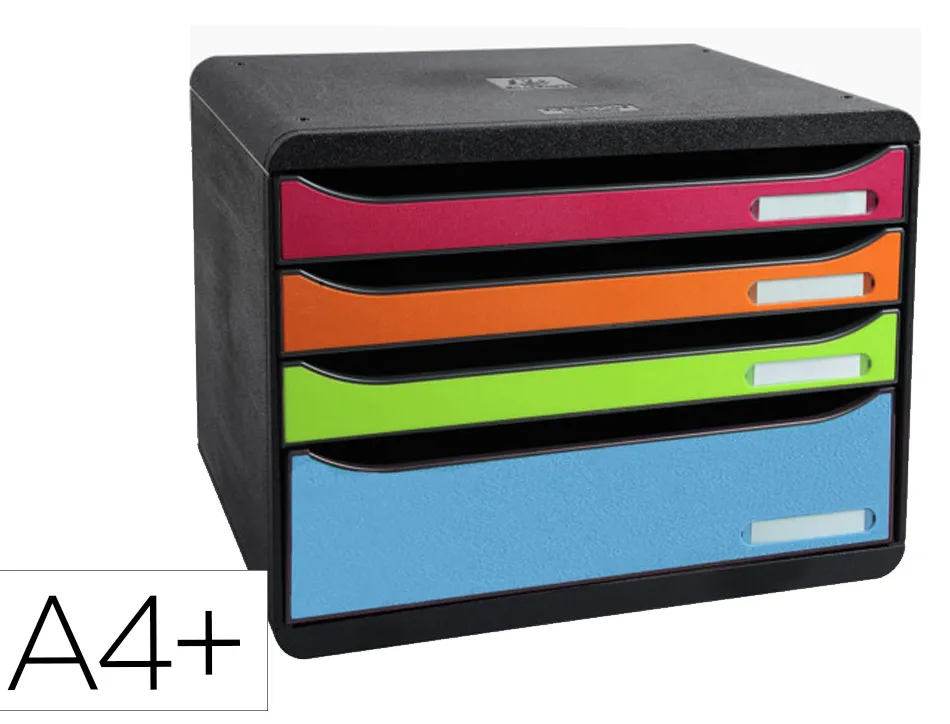 Module de classement exacompta big box 1928 a4+ recycle 4 tiroirs de coloris assortis format a l italienne