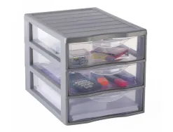 Module de rangement fast 3 tiroirs empilable poignees ergonomiques 36x26x25 cm