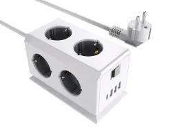 Multiprise q-connect 10 en 1 cable 1,4m 6 prises courant 3 ports usb 1 port usb-c 140x76x87 mm