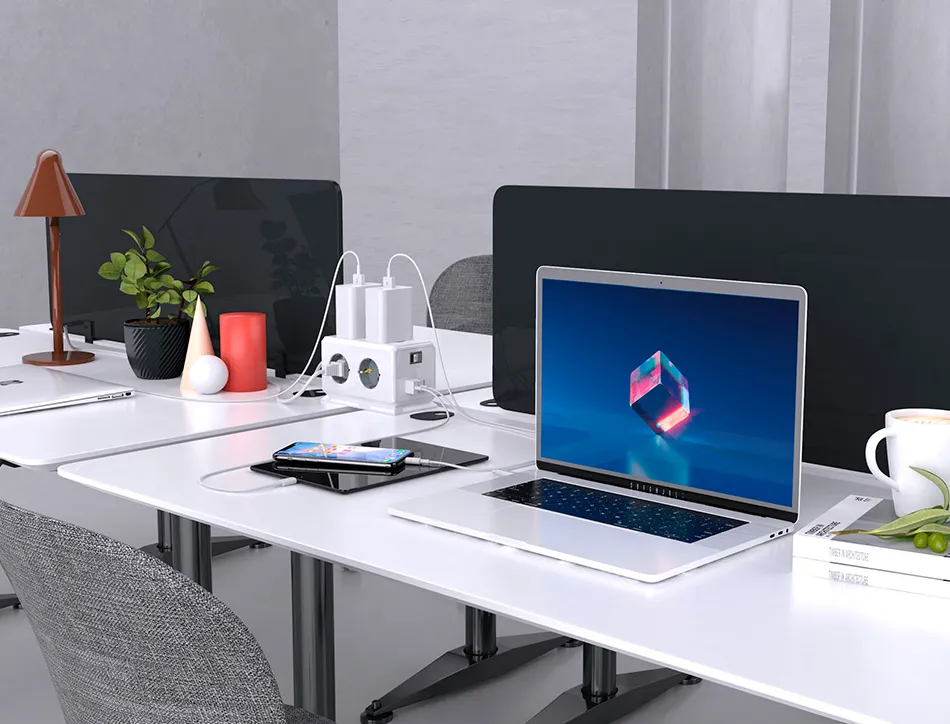 Multiprise q-connect 10 en 1 cable 1,4m 6 prises courant 3 ports usb 1 port usb-c 140x76x87 mm
