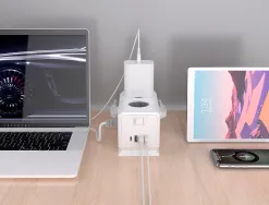 Multiprise q-connect 10 en 1 cable 1,4m 6 prises courant 3 ports usb 1 port usb-c 140x76x87 mm