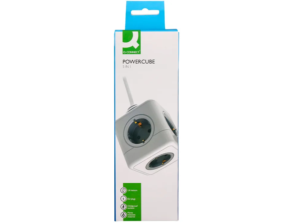 Multiprise q-connect power cube 5 en 1 cable 1,4m 5 prises courant 75x75x112 mm