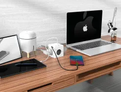 Multiprise q-connect power cube 6 en 1 connexion directe murale 3 prises courant 2 ports usb 1 port